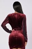 Long Sleeve Hot Drill V Neck Mini Dress LX-9920