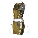 Hollow Out Tie Up Tank Tops And Skirt 2 Piece Set BLG-S2C11405A