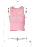 Letter Hot Drill U Neck Tank Tops BLG-T1C7520K
