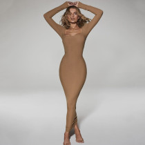 Long Sleeve U Neck Slim Maxi Dress BLG-D1B7161A
