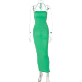 Sexy Solid Tie Up Slim Backless Maxi Dress BLG-D238047A