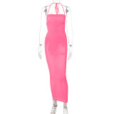 Sexy Solid Tie Up Slim Backless Maxi Dress BLG-D238047A