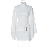 Solid Slim Fit Metal Button Mini Dress BLG-D3A14438A