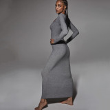 Long Sleeve U Neck Slim Maxi Dress BLG-D1B7161A