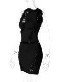 Solid Color Hollow Out Sleeveless Two Piece Skirt Set BLG-S3211721K
