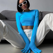 Solid Color Long Sleeve Glove Short T-Shirt  BLG-T3612960A