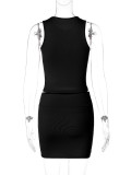 Solid Color Hollow Out Sleeveless Two Piece Skirt Set BLG-S3211721K