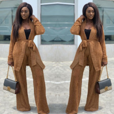 Teddy Plush Tie Up Jacket And Pants Two Piece Set HMS-6263
