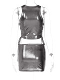 Hollow Out Tie Up Tank Tops And Skirt 2 Piece Set BLG-S2C11405A