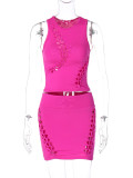 Solid Color Hollow Out Sleeveless Two Piece Skirt Set BLG-S3211721K