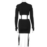 Fashion Holes Long Sleeve Tops And Skirts 2 Piece Set BLG-S279437A