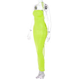Sexy Solid Tie Up Slim Backless Maxi Dress BLG-D238047A