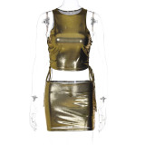 Hollow Out Tie Up Tank Tops And Skirt 2 Piece Set BLG-S2C11405A