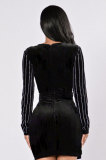 Long Sleeve Hot Drill V Neck Mini Dress LX-9920