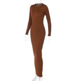 Stripe Solid Long Sleeve Maxi Dress BLG-D2910447A