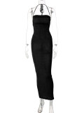 Sexy Solid Tie Up Slim Backless Maxi Dress BLG-D238047A