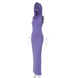 Solid Sleeveless Hooded Split Maxi Dress BLG-D3312010A