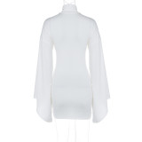 Solid Slim Fit Metal Button Mini Dress BLG-D3A14438A