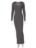 Long Sleeve U Neck Slim Maxi Dress BLG-D1B7161A