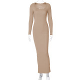 Long Sleeve U Neck Slim Maxi Dress BLG-D1B7161A