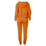 Fleece Sweatshirt Hooded Letter Print Three Piece Pants Set TK-6310