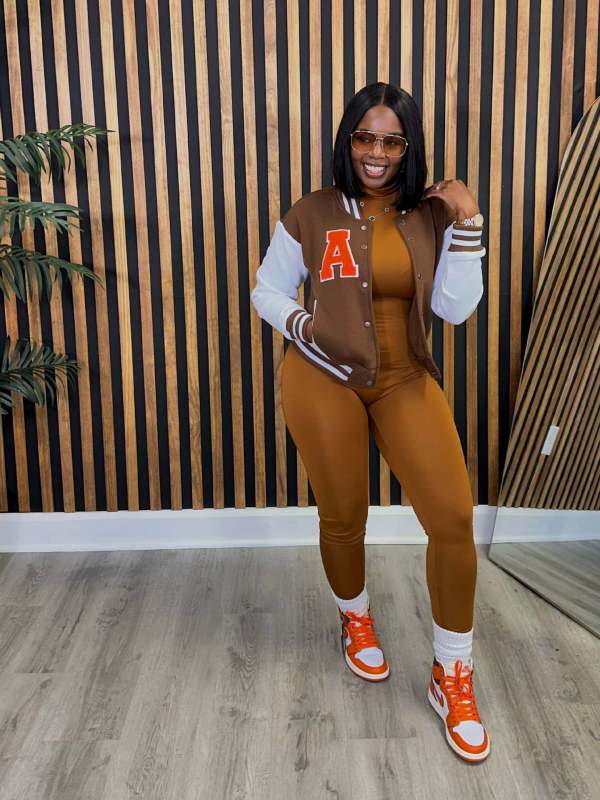 Color Block Long Sleeve Print Baseball Jacket ZDF-31323