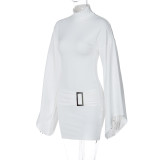 Solid Slim Fit Metal Button Mini Dress BLG-D3A14438A