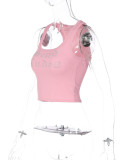 Letter Hot Drill U Neck Tank Tops BLG-T1C7520K