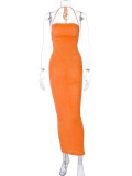 Sexy Solid Tie Up Slim Backless Maxi Dress BLG-D238047A
