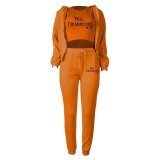 Fleece Sweatshirt Hooded Letter Print Three Piece Pants Set TK-6310