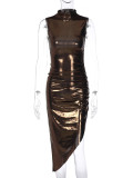 Solid Color Sleeveless Pleated Irregular Dress BLG-D2B11149K