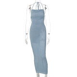 Sexy Solid Tie Up Slim Backless Maxi Dress BLG-D238047A