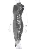 Solid Color Sleeveless Pleated Irregular Dress BLG-D2B11149K