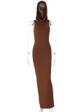 Solid Sleeveless Hooded Split Maxi Dress BLG-D3312010A