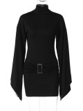 Solid Slim Fit Metal Button Mini Dress BLG-D3A14438A