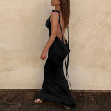 Sexy Solid Tie Up Slim Backless Maxi Dress BLG-D238047A