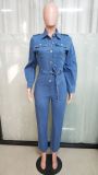 Fashion Denim Tie Up Wide Leg Jumpsuit LX-6972