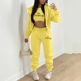Fleece Sweatshirt Hooded Letter Print Three Piece Pants Set TK-6310
