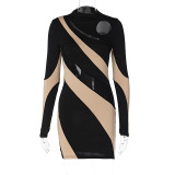 Fashion Splicing Mesh Hollow Out Mini Dress BLG-D3211629K