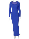 Long Sleeve U Neck Slim Maxi Dress BLG-D1B7161A