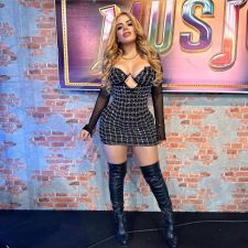 Hot Drill Sling Mini Dress And Mesh Tops 2 Piece Set NY-2979