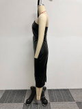 Tight Hollow Out Split Leather Tube Tops Dress NY-2982