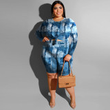 Plus Size Letter Print Short Two Piece Set NNWF-7898
