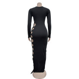 Solid Color Long Sleeve Slim Bandage Dress BY-6793