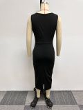 Solid Color Sleeveless Midi Dress Crop Two Piece Set NY-10668