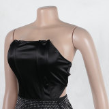 Sexy Wrap Chest Tops And Hot Drill Skirt 2 Piece Set NY-2930