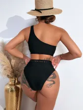 Single Shoulder Solid Two Piece Swimsuit CSYZ-375