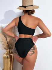 Single Shoulder Solid Two Piece Swimsuit CSYZ-375