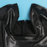 Tight Hollow Out Split Leather Tube Tops Dress NY-2982