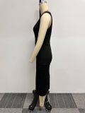 Solid Color Sleeveless Midi Dress Crop Two Piece Set NY-10668